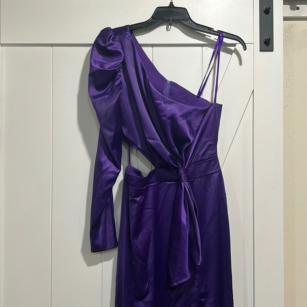 Beautiful purple one shoulder satin dress